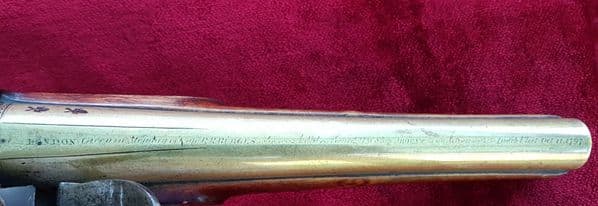 Rare English Brass Barrelled Flintlock pistol naval inscription. CAPT R. R. BURGES.  1797. Ref 9917.